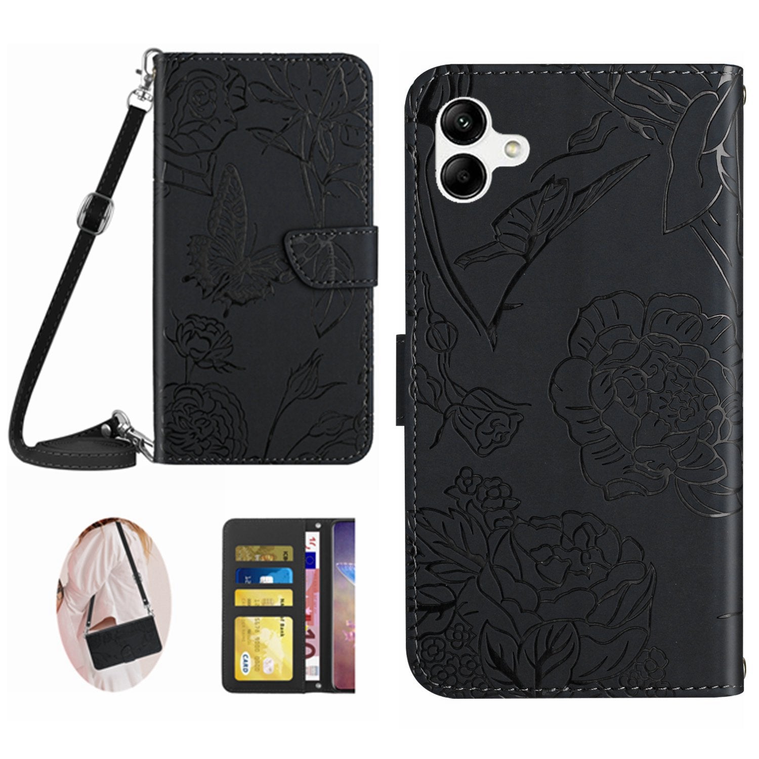 HT03 For Samsung Galaxy A05 4G Leather Case Imprinted Phone Wallet Cover with Shoulder Strap HT03 For Samsung Galaxy A05 4G Leather Case Imprinted Phone Wallet Cover with Shoulder Strap